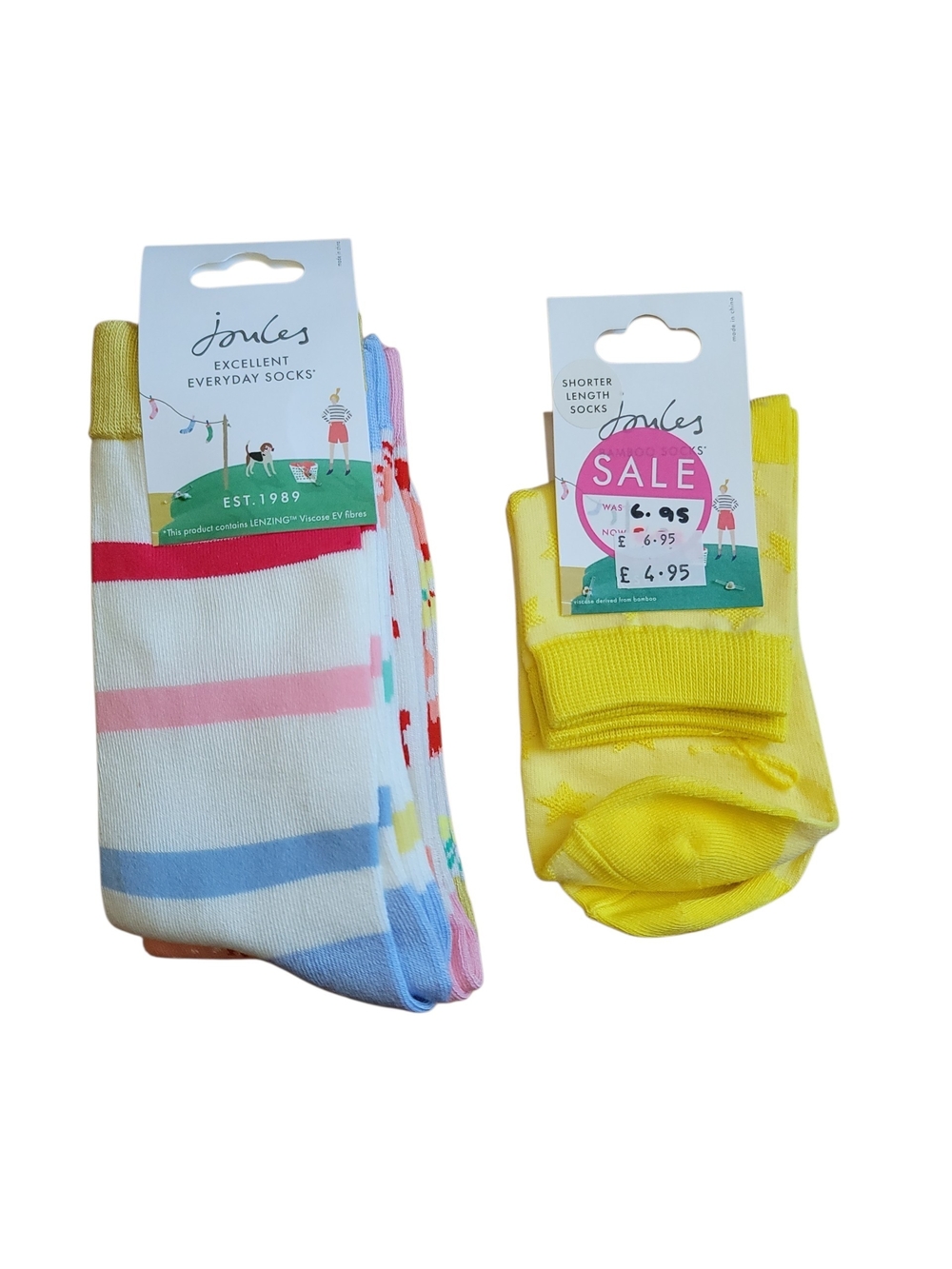New 4 Pairs Joules Multi-Color Striped and Yellow Shorter Length Socks